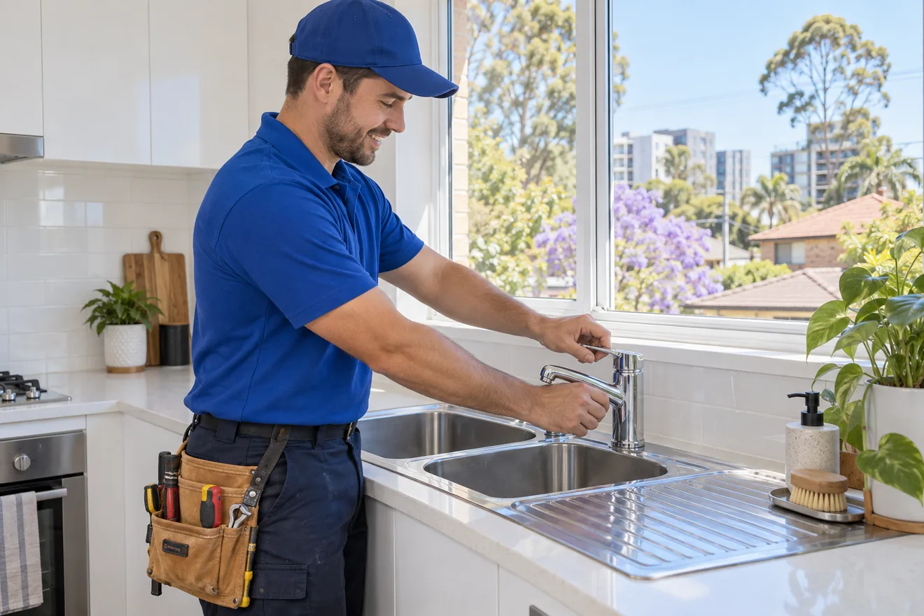 Parramatta emergency plumber repairing a kitchen mixer tap